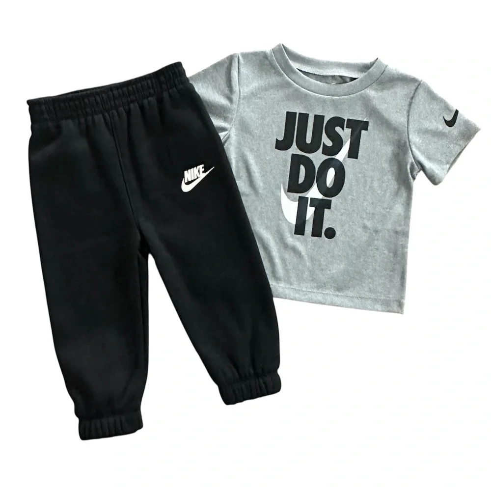Nike DRI-Fit Gray Short Sleeve T-Shirt & Jogger Pants Boys 12 Months NWT